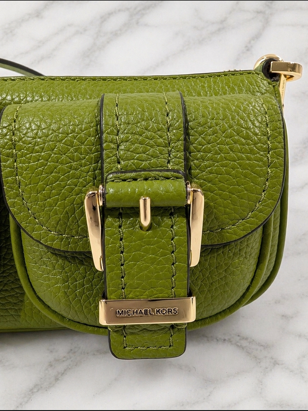 Michael Kors Green Pebbled Leather Mini Double-Pocket Shoulder Bag - Picture 3 of 7